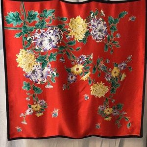 Crimson floral 100% silk scarf Smithsonian 1990